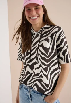 Shirt met korte mouwen, capuchon en structuur
