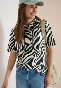 Shirt met korte mouwen, capuchon en structuur