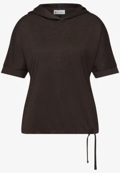 Shirt met korte mouwen en capuchon met trekkoord