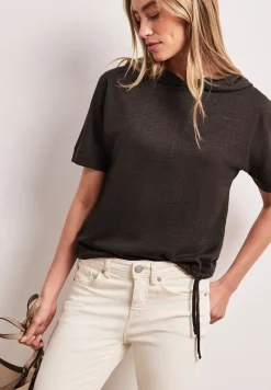 Shirt met korte mouwen en capuchon met trekkoord