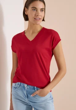 Shirt met korte mouwen en V-hals in effen kleur