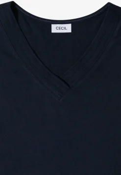 Shirt met korte mouwen en V-hals in effen kleur