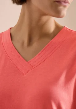 Shirt met korte mouwen en V-hals in effen kleur