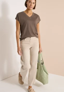 Shirt met korte mouwen en V-hals in effen kleur