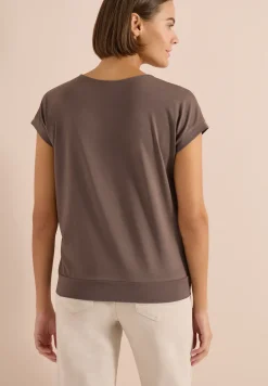 Shirt met korte mouwen en V-hals in effen kleur