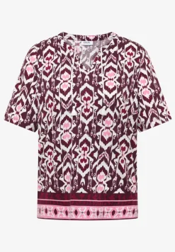 Shirt met korte mouwen, gespleten hals en print
