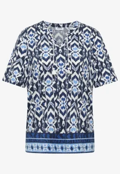 Shirt met korte mouwen, gespleten hals en print
