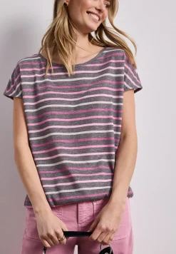 Shirt met korte mouwen, ronde hals en strepen