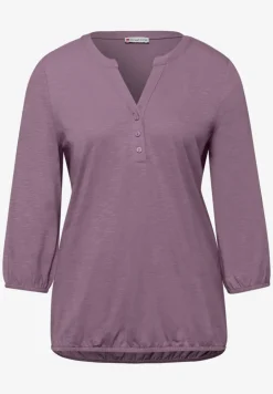Shirt met 3/4-mouwen, split neck en knopen