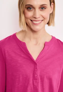 Shirt met 3/4-mouwen, split neck en knopen
