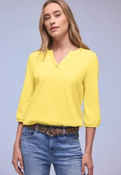 Shirt met 3/4-mouwen, split neck en knopen