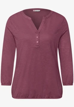 Shirt met 3/4-mouwen, split neck en knopen