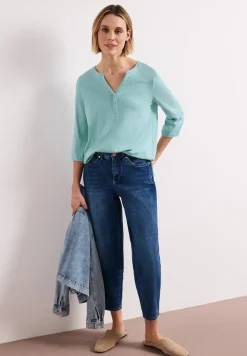 Shirt met 3/4-mouwen, split neck en knopen
