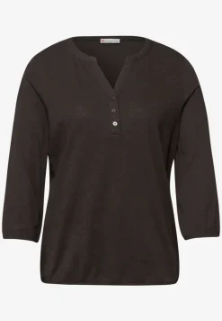 Shirt met 3/4-mouwen, split neck en knopen