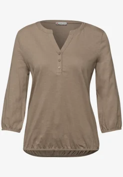 Shirt met 3/4-mouwen, split neck en knopen