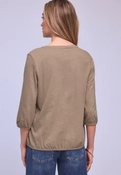 Shirt met 3/4-mouwen, split neck en knopen