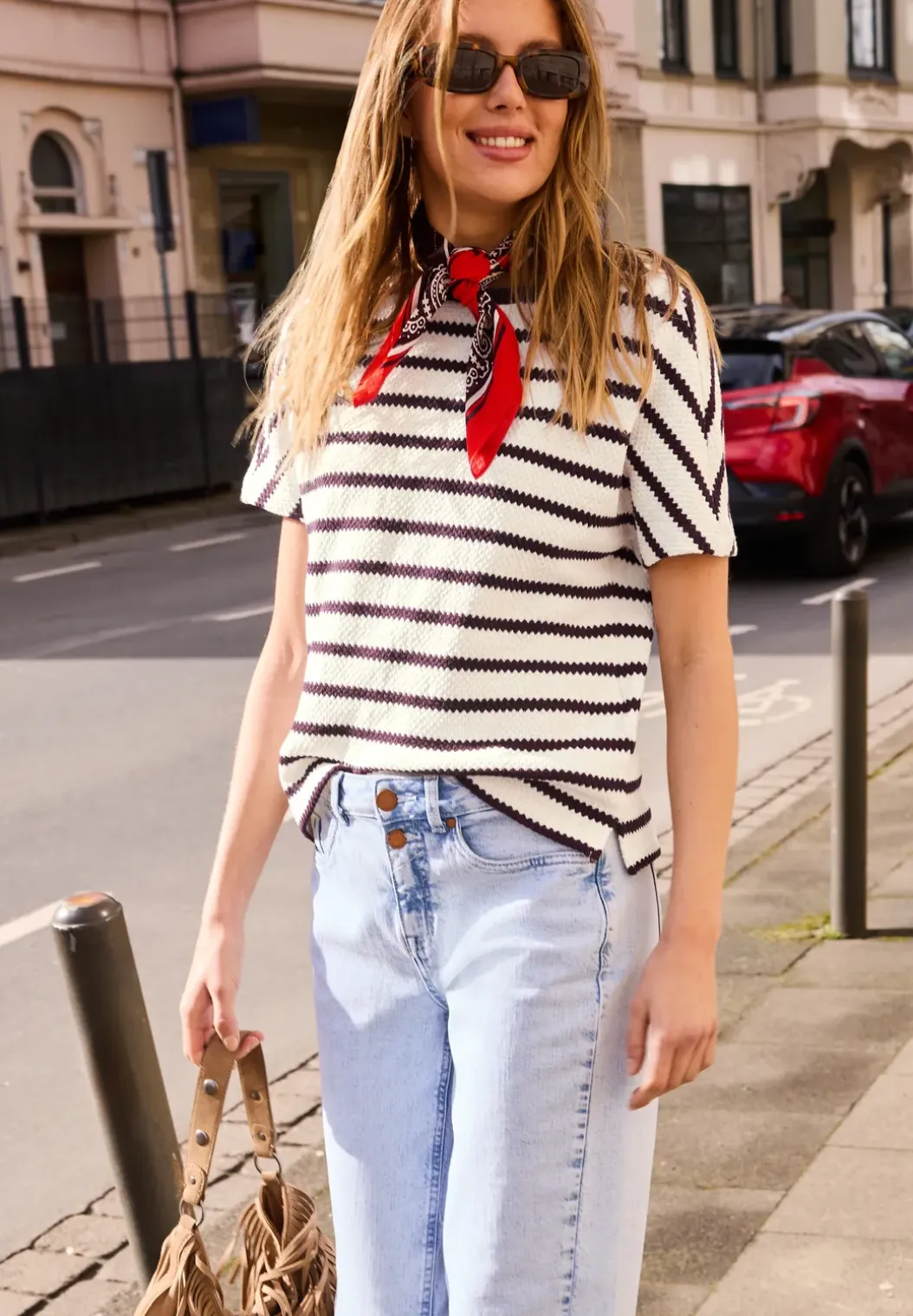 Shirt met overhangende schouders in gebreide look