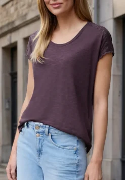 Shirt met overhangende schouder en decoratieve tape