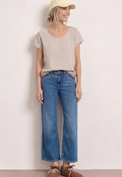 Shirt met overhangende schouders in een structuurmix