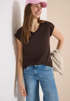 Shirt met overhangende schouders en V-hals