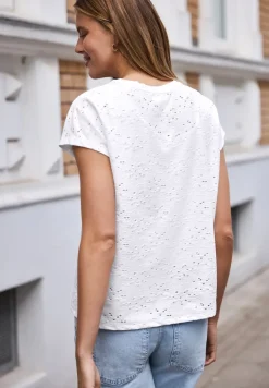 Shirt met overhangende schouder in kant