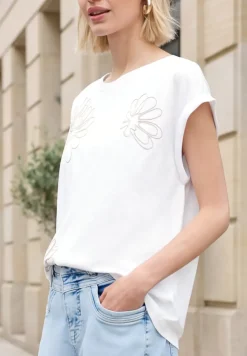 Shirt met ronde hals en bloemenborduursel
