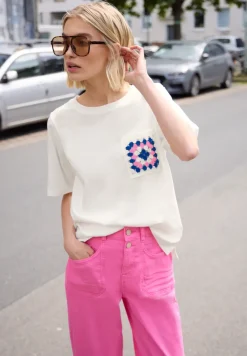 Shirt met ronde hals en gehaakte zak