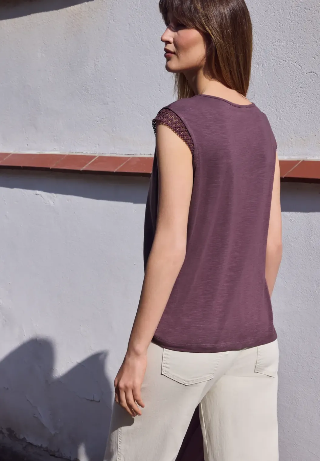 Shirt met ronde hals en gehaakte mouwen