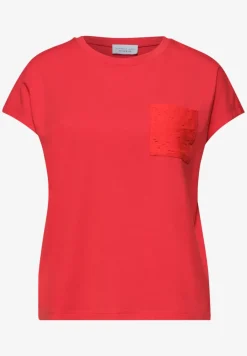Shirt met ronde hals en kanten zakje