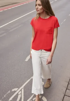 Shirt met ronde hals en kanten zakje