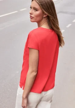 Shirt met ronde hals en kanten zakje