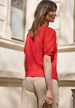 Shirt met ronde hals en kanten mouwen