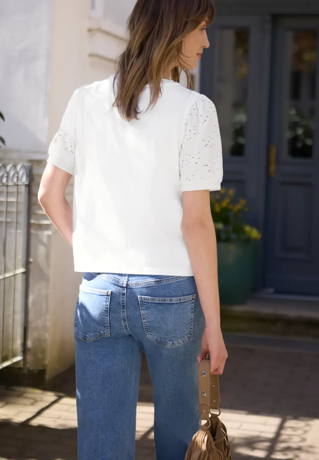 Shirt met ronde hals en kanten mouwen