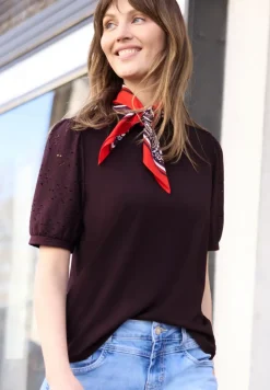 Shirt met ronde hals en kanten mouwen