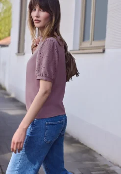 Shirt met ronde hals en kanten mouwen