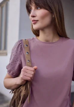 Shirt met ronde hals en kanten mouwen