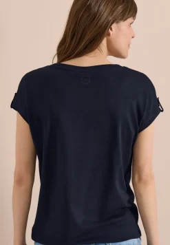 Shirt met ronde hals en omslagdetail