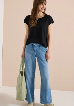 Shirt met ronde hals en omslagdetail