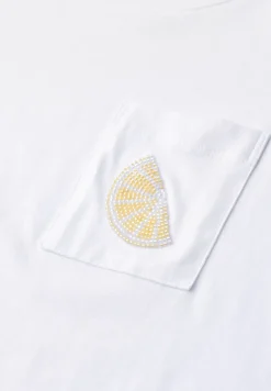 Shirt met ronde hals en pareldetail