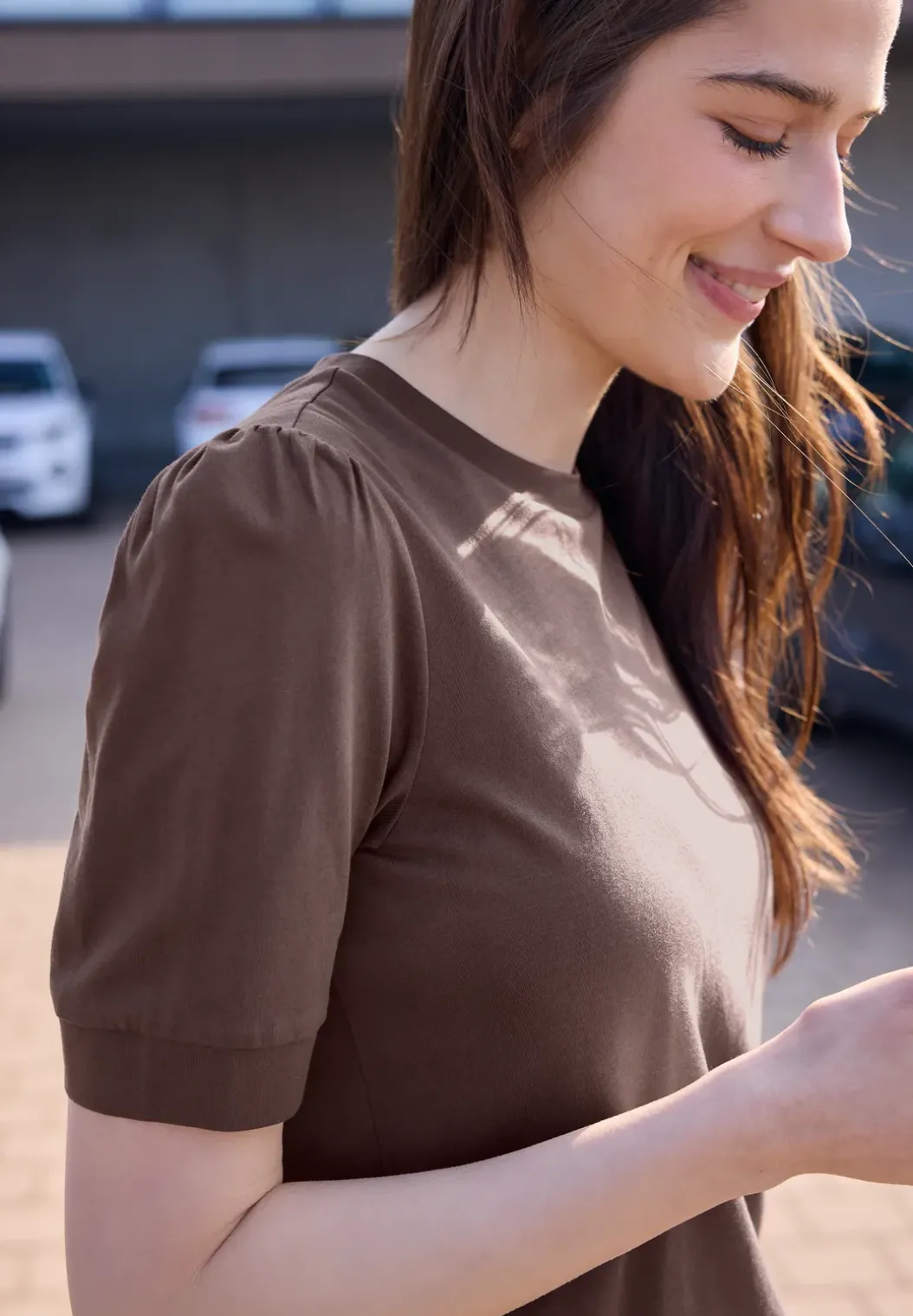 Shirt met ronde hals en pofmouwen
