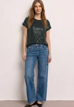 Shirt met ronde hals en pailletten