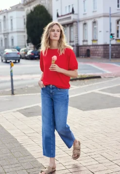 Shirt met ronde hals en rimpels