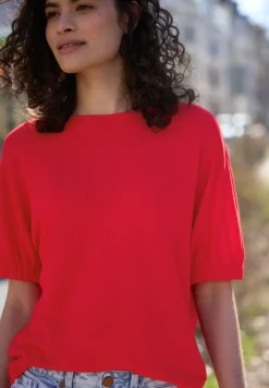 Shirt met ronde hals en rimpels