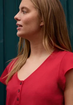 Shirt met V-hals en volantmouwen