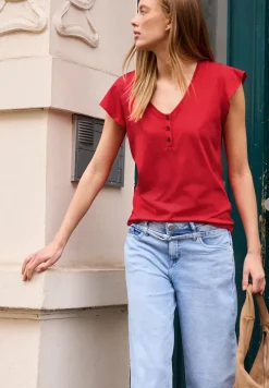 Shirt met V-hals en volantmouwen