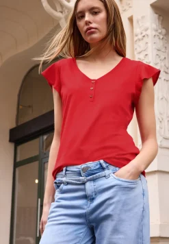 Shirt met V-hals en volantmouwen
