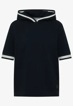 Shirt met korte mouwen, capuchon en geribde details
