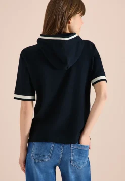 Shirt met korte mouwen, capuchon en geribde details
