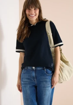 Shirt met korte mouwen, capuchon en geribde details