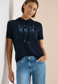 Shirt met korte mouwen, capuchon en tekst